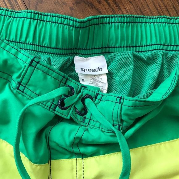 SPEEDO Mens Rugby Stripe Green Navy Blue Yellow Swim Trunks With Lining Sz Med. - Picture 3 of 6